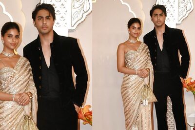 Suhana Khan Repeats Elegance in Manish Malhotra Saree at Anant and Radhika’s Wedding, Poses with Aryan Khan