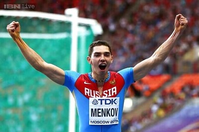 Aleksandr Menkov wins the men's long jump in Moscow