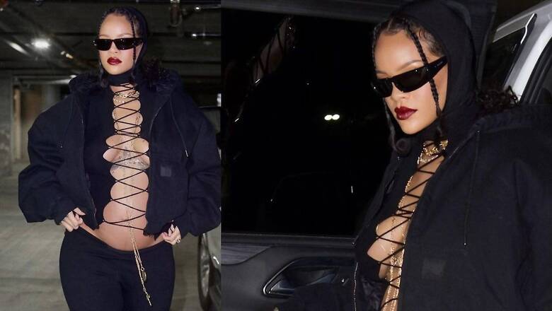 Rihanna Flaunts Her Baby Bump In Lace-Up Daring Black Top | See Pics