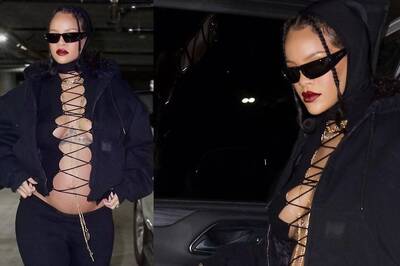 Rihanna Flaunts Her Baby Bump In Lace-Up Daring Black Top | See Pics