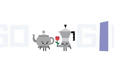 Google doodles animated teapot-coffeemaker couple on Valentine's Day