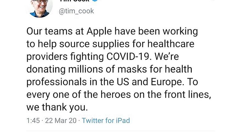 Coronavirus: Apple is Donating Millions of Masks to Hospitals in Europe And US
