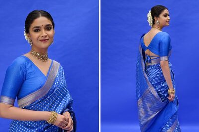 Keerthy Suresh Exudes Goddess Vibes In Blue Silk Saree