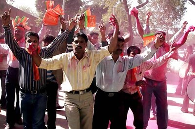 Festive celebrations at BJP, AAP offices