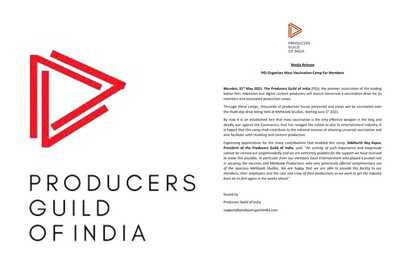 Producers Guild of India Organises Mass Vaccination Camp for its Members Starting June 1