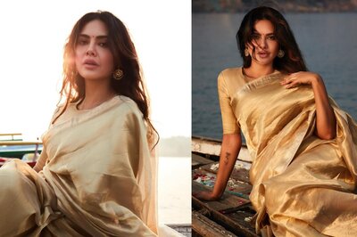 Esha Gupta Flaunts the Gold Silk Saree Trend in Banaras Ghat Photoshoot; See Pics