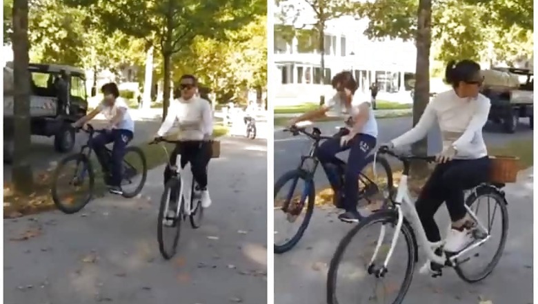 Namrata Shirodkar Shares Video of Herself Cycling with Kids Gautham and Sitara
