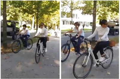 Namrata Shirodkar Shares Video of Herself Cycling with Kids Gautham and Sitara