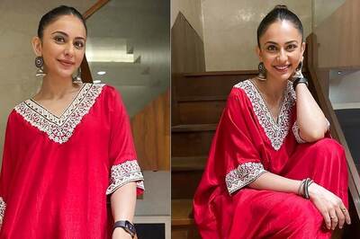 Rakul Preet Singh Paints The Town Red In A Kaftan Kurta And Bandhani Pants