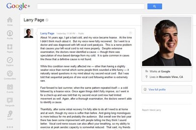 Google CEO Larry Page discloses 'rare' vocal cord problem