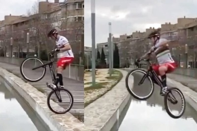 Physics Or Luck? Man Crosses Waterbody On Bicycle In Incredible Video