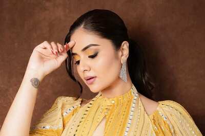 Actress Sreemukhi's Mustard Yellow Halter Neck Gown Is Perfect Sangeet Wear