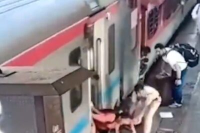 On Cam | RPF Officer's Quick Action Saves Woman From Slipping Under Moving Train