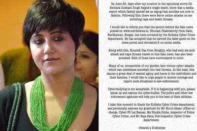 Man Arrested For Rape and Acid Attack Threats to Swastika Mukherjee Over False Comments on Sushant Singh Rajput's Death