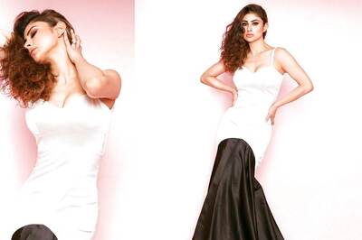 Hot! Mouni Roy Looks Alluring in a Black and White Fishtail Dress With Plunging Neckline