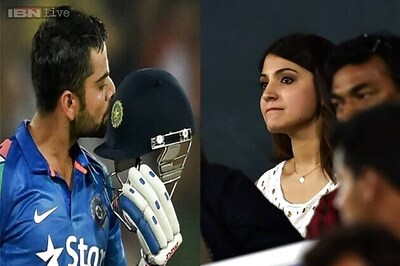 Virat Kohli blows a kiss at girlfriend Anushka Sharma as he scores a half-century in a match against Sri Lanka