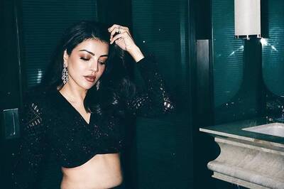 Kajal Aggarwal Shines In Shimmery Black Lehenga At Satyabhama Promotions