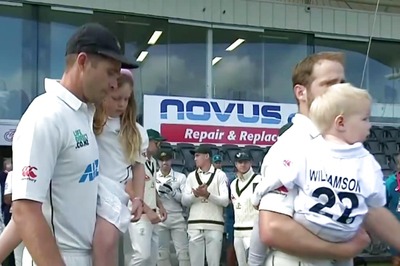 NZ vs AUS: Tim Southee and Kane Williamson Walk Out with Their Kids for 100th Test