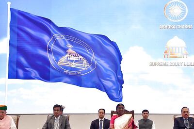 President Murmu Unveils Supreme Court's New Flag, Insignia On Its 75th Anniversary